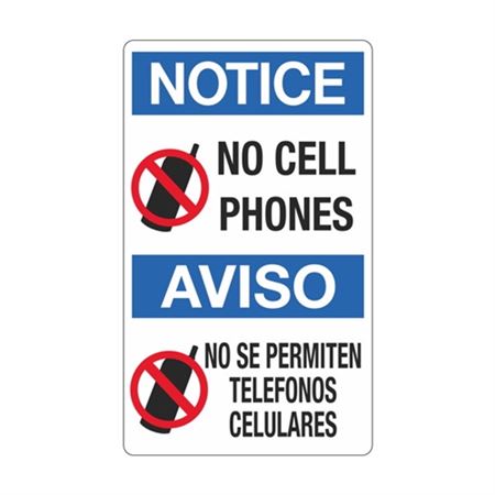 Notice No Cell Phones / Bilingual 12" x 20" Sign